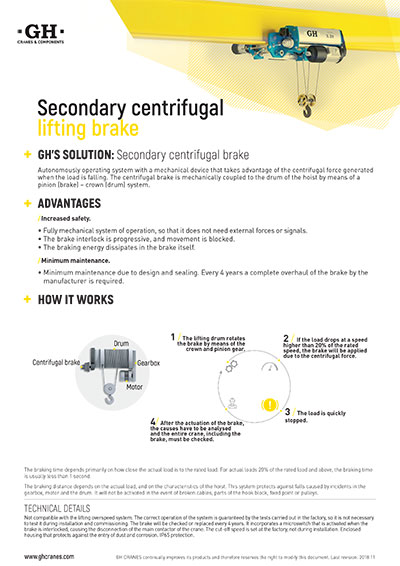 Secondary centrifugal lifting brake